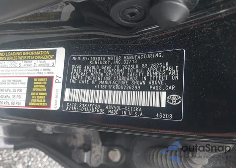 2013 Toyota Camry Se from USA, damaged, VIN 4T1BF1FK8DU226299